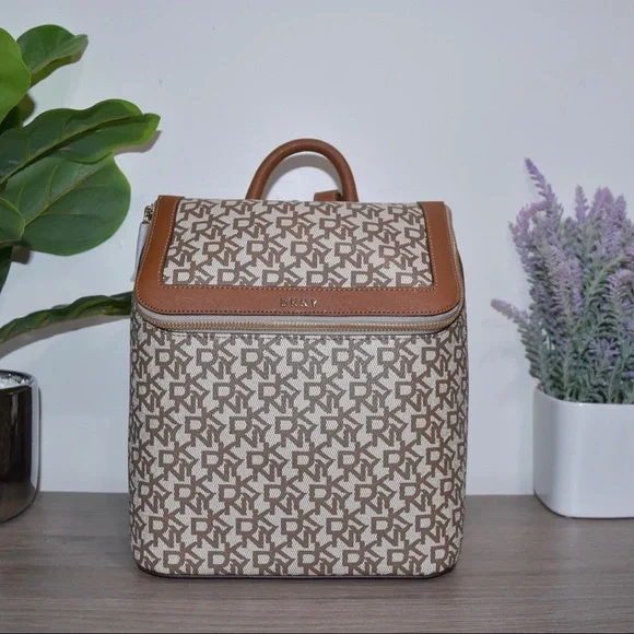 DKNY Beige Monogram Backpack Dkny Monogram-Motif Backpack In Neutrals - 30% Off  main image 4